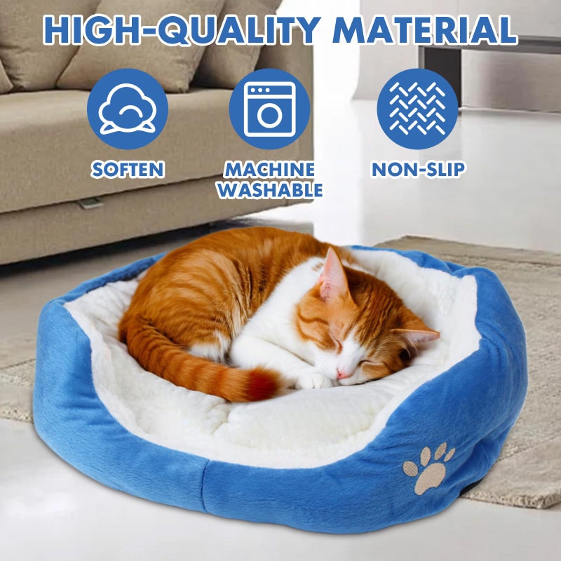 Resulzon Round Dog Cat Beds Mattress Washable Pads Room, Soft Durable Plush Faux Fur Sleeping Pet Fleece Bed Mat for Small Doggy Kitten Puppy, with Anti-Slip Waterproof Bottom (Blue) - Image 2